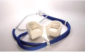 Two white lounge chairs with stethoscope