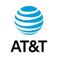 A blue and white logo of an at & t.