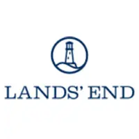 A blue and white logo of lands end