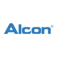 A blue and white logo of alcon
