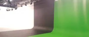 A green screen with a black and white background